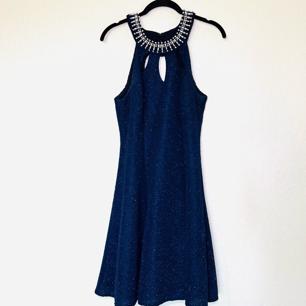 Betsy & Adam Dress Womens Size 10 Blue Beaded Sparkly Sleeveless Cocktail Formal